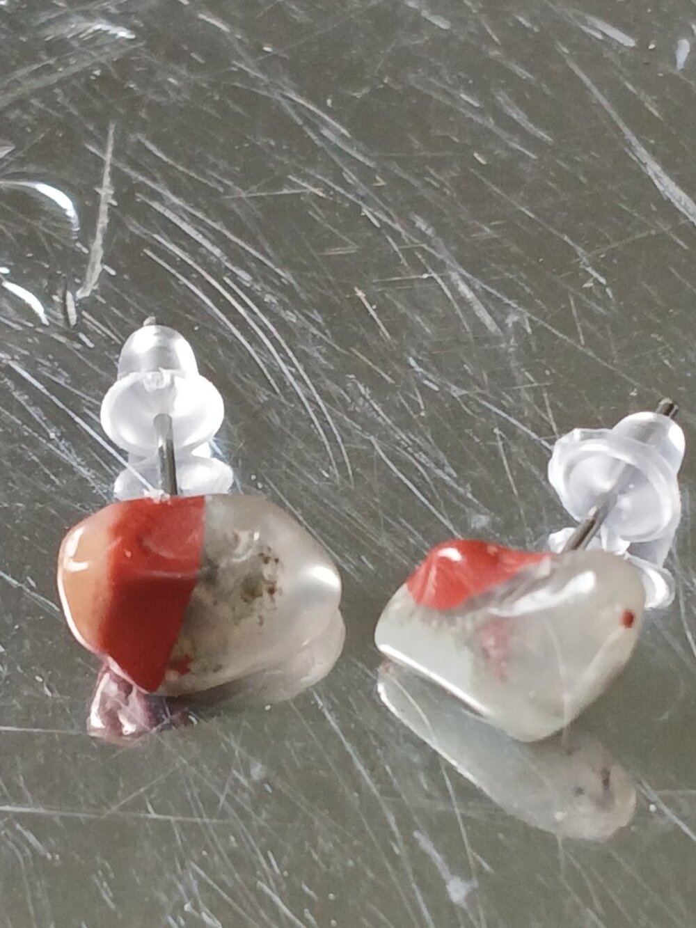 African Bloodstone Crystal Chip Hypoallergenic Stud Earrings